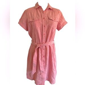 Freedom Trail by Kyodan Pink Linen Cotton Blend Western Style Shirt Dress S